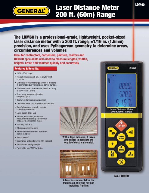 Laser Distance Meter 200 ft. (60m) Range - General Tools And ...