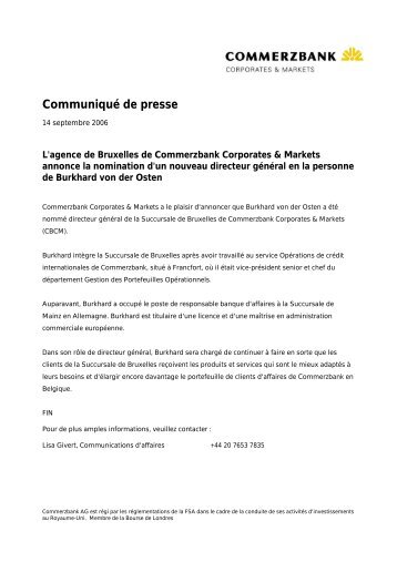 Communiqué de presse - Commerzbank