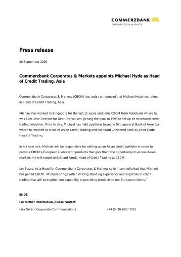 Mike Hyde hire - Commerzbank