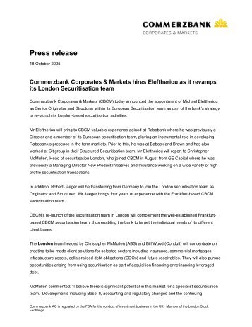 Eleftheriou as it revamps its London Securitisation ... - Commerzbank