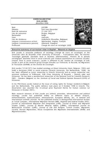 1 CURRICULUM VITAE Dirk JACOBS décembre 2006 Nom ...