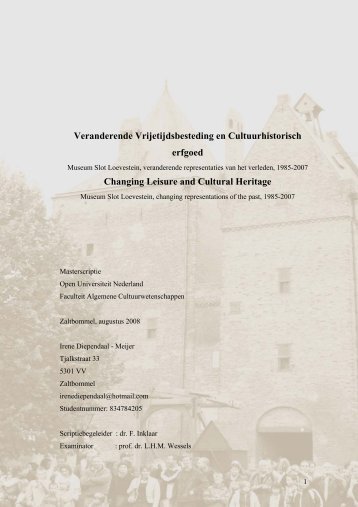 Veranderende Vrijetijdsbesteding en Cultuurhistorisch erfgoed ...