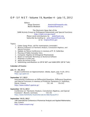 SFNET - Volume 19, Number 4 – July 15, 2012 - Math, Statistics ...