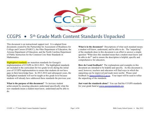 Content Standards Unpacked - Bibb County Schools