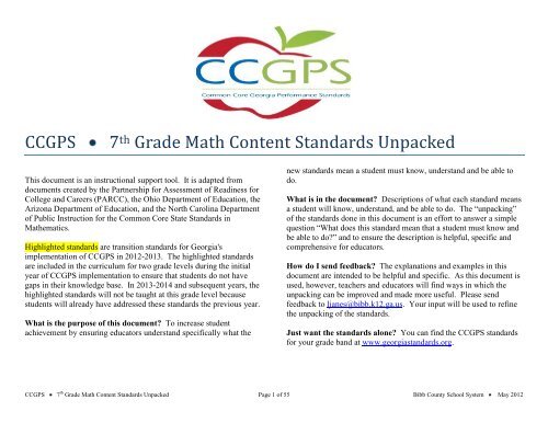 CCGPS 7th Grade Math Content Standards Unpacked - Bibb County ...