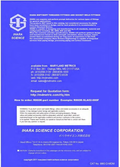 IHARA BSPT/BSPP High Pressure Threaded ... - Maryland Metrics