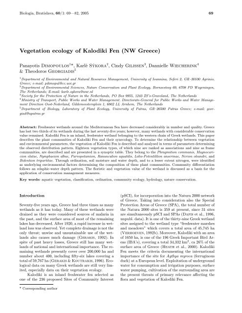 Vegetation ecology of Kalodiki Fen (NW Greece)