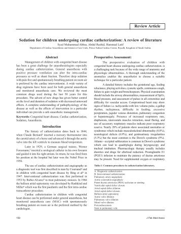 Sedation for children undergoing cardiac catheterization: A review of ...