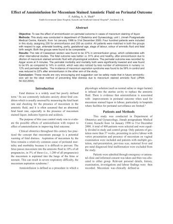 Effect of Amnioinfusion for Meconium Stained Amniotic Fluid on ...