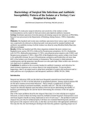 Bacteriology of Surgical Site Infections and Antibiotic Susceptibility ...
