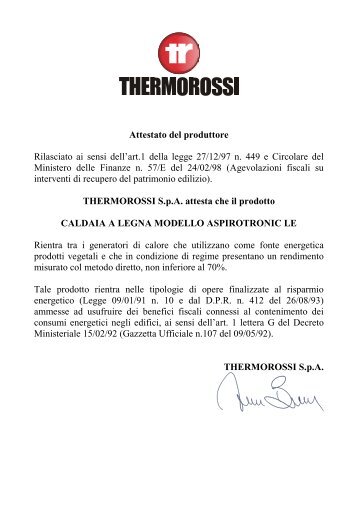 certificato - Thermorossi SpA