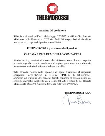 Scarica il certificato - Thermorossi SpA