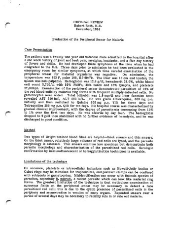 Evaluation of the Peripheral Smear for Malaria