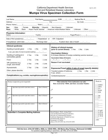 Mumps Virus Specimen Collection Form - California Department of ...