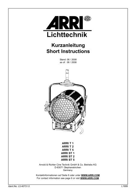 Kurzanleitung Short Instructions - ARRI Lighting Rental