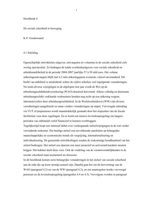 Hoofdstuk 4 De sociale zekerheid in beweging K.P. Goudswaard 4.1 ...