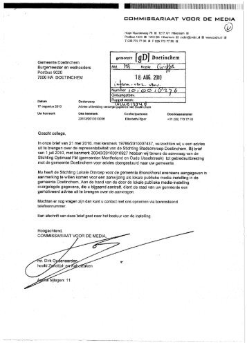 Brief over advies uitbreiding zendlicencies - Bestuurlijke informatie ...