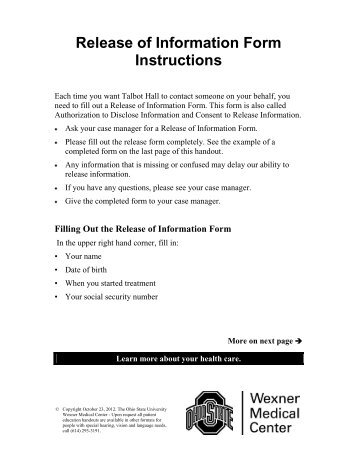 Release of Information Form Instructions - Patient Education Home