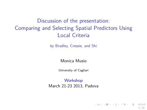 Discussion of the presentation: Comparing and Selecting Spatial ...