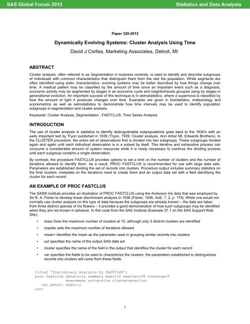 329-2012: Dynamically Evolving Systems: Cluster Analysis ... - SAS