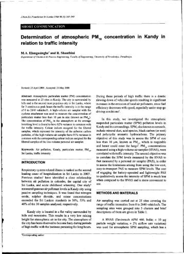 Determination of atmospheric PM10 concentration in Kandy in ...