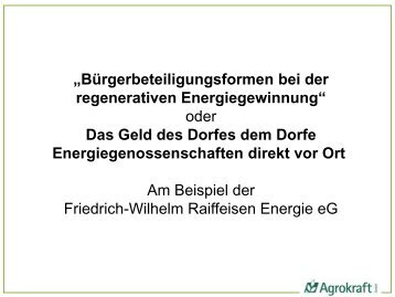 Bürgerbeteiligungsformen bei der regenerativen Energiegewinnung