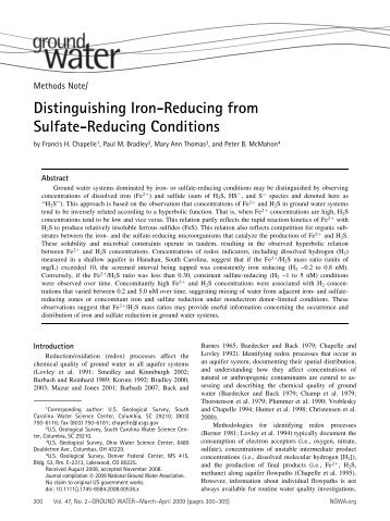 Distinguishing Iron-Reducing from Sulfate-Reducing ... - Ohio - USGS