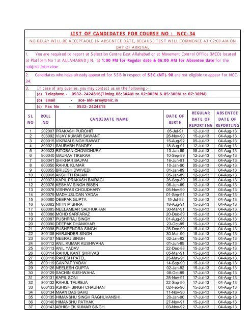 Interview dates Allahabad - Join Indian Army