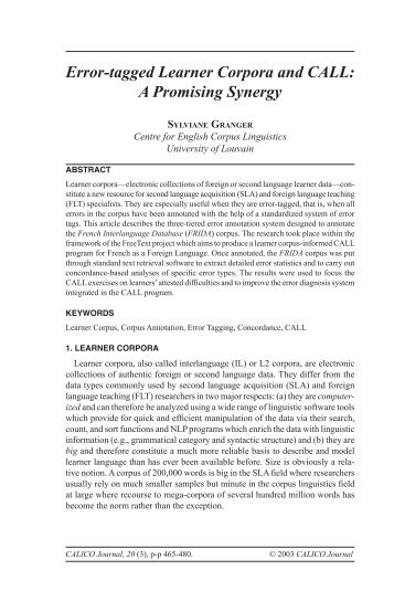Error-tagged Learner Corpora and CALL: A Promising ... - Calico
