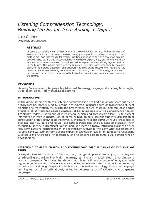 Listening Comprehension Technology: Building the Bridge ... - Calico
