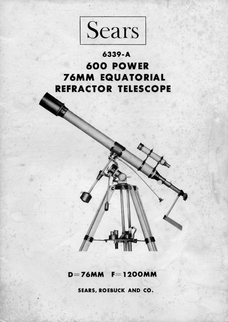 Sears 6339-A 76mm Equatorial Refractor Manual