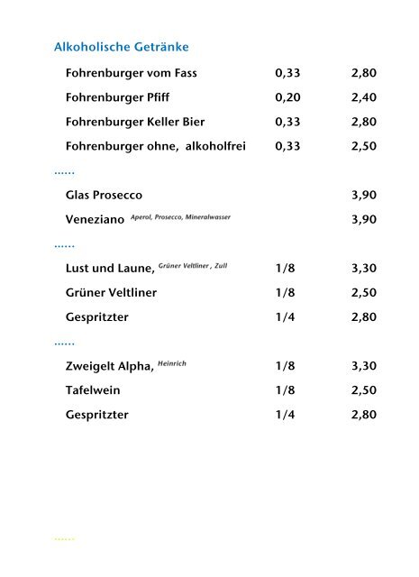 Bäck Breuß - Speisen und Getränkekarte - August 2013
