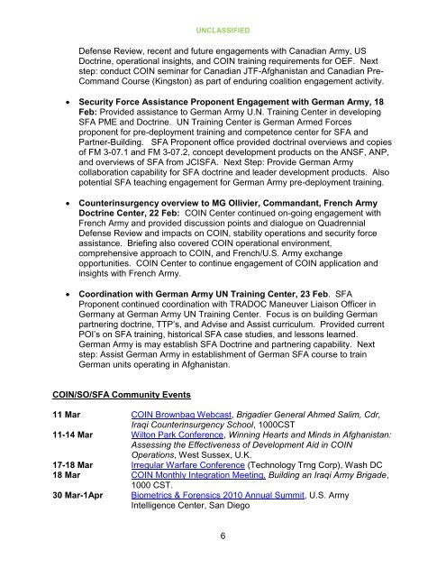 Counterinsurgency/SO/SFA SITREP -- 08 MAR 2010 - US Army ...