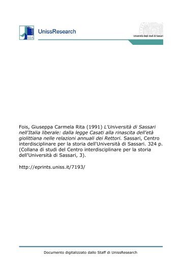 L'Università di Sassari nell'Italia liberale - UnissResearch ...