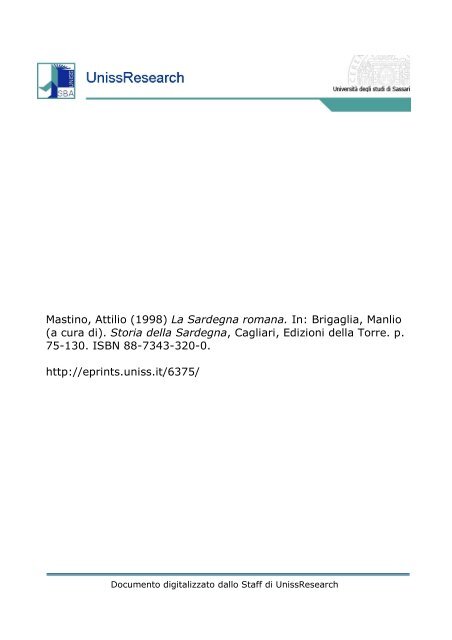 Mastino, Attilio (1998) La Sardegna romana. In ... - UnissResearch