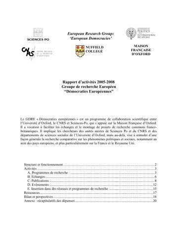 Rapport d'activités 2005-2008 Groupe de recherche Européen - OxPO