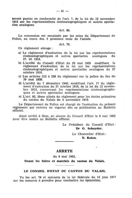 — 184 — Arrêté du 2 mai 1951, concernant le ... - Etat du Valais