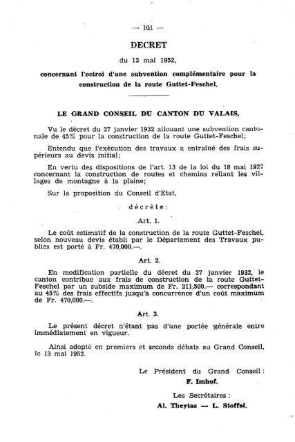 — 184 — Arrêté du 2 mai 1951, concernant le ... - Etat du Valais