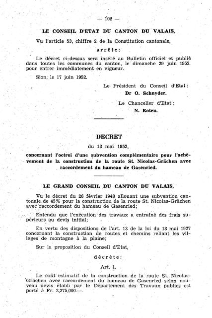 — 184 — Arrêté du 2 mai 1951, concernant le ... - Etat du Valais