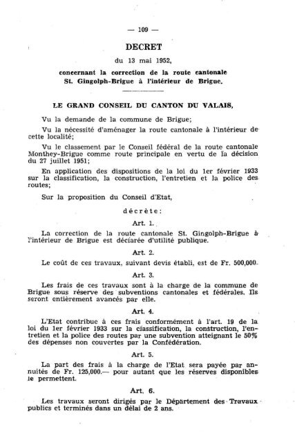 — 184 — Arrêté du 2 mai 1951, concernant le ... - Etat du Valais