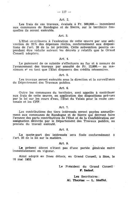 — 184 — Arrêté du 2 mai 1951, concernant le ... - Etat du Valais