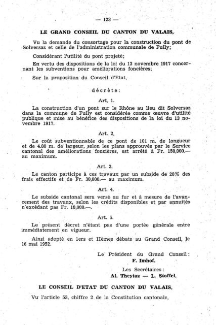 — 184 — Arrêté du 2 mai 1951, concernant le ... - Etat du Valais