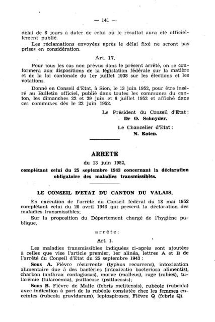 — 184 — Arrêté du 2 mai 1951, concernant le ... - Etat du Valais