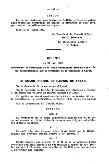 — 184 — Arrêté du 2 mai 1951, concernant le ... - Etat du Valais