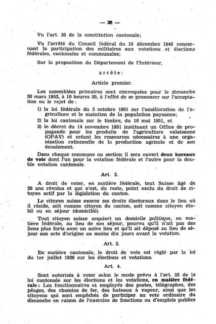 — 184 — Arrêté du 2 mai 1951, concernant le ... - Etat du Valais