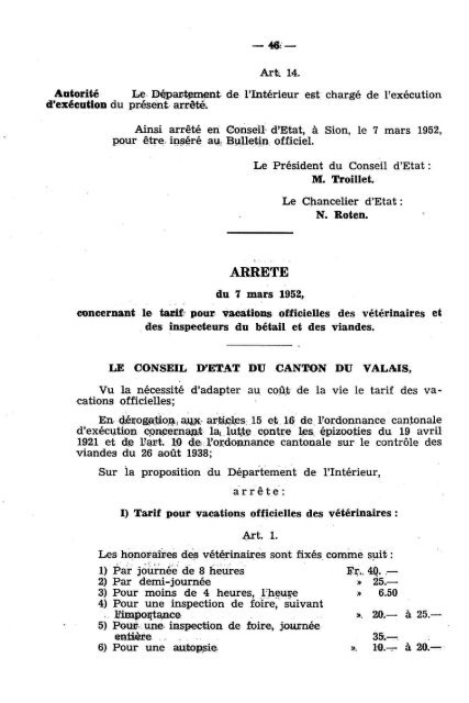 — 184 — Arrêté du 2 mai 1951, concernant le ... - Etat du Valais