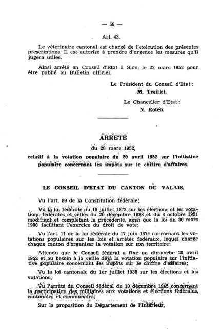 — 184 — Arrêté du 2 mai 1951, concernant le ... - Etat du Valais