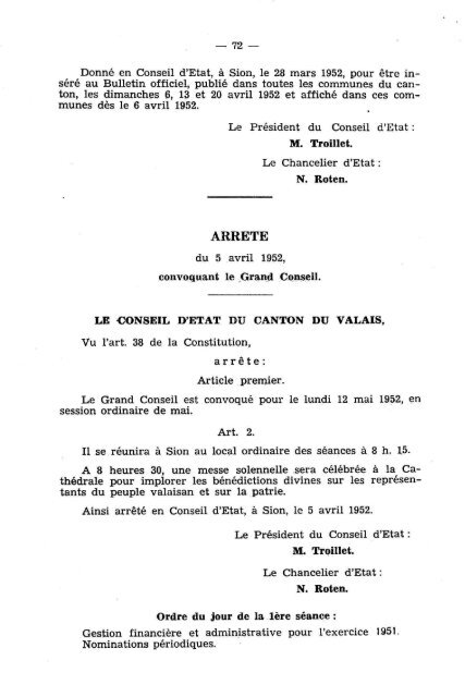 — 184 — Arrêté du 2 mai 1951, concernant le ... - Etat du Valais