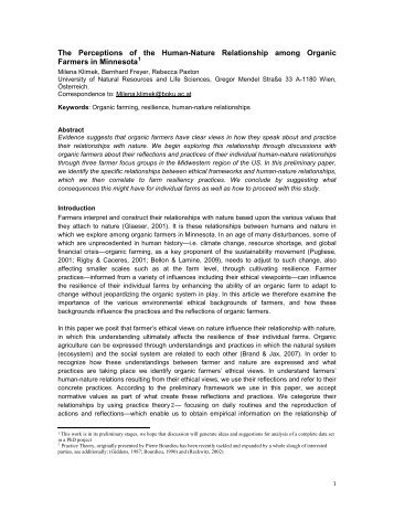 The Perceptions of the Human-Nature Relationship among Organic ...