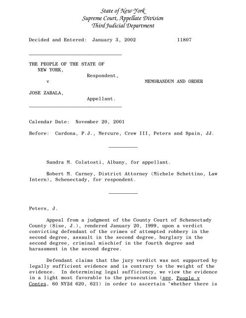 State of New York Supreme Court, Appellate Division Third Judicial ...